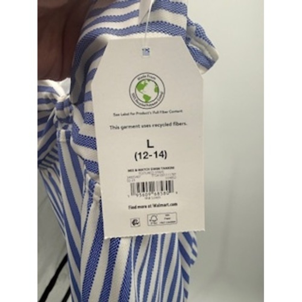 Time and Tru Womens Blue White Striped Tankini Swim Top Size L 12-14‎ NWT - Picture 3 of 4
